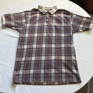 Vintage Trader Bay Plaid Polo Shirt Beige Red Size L Cotton Blend Y2K